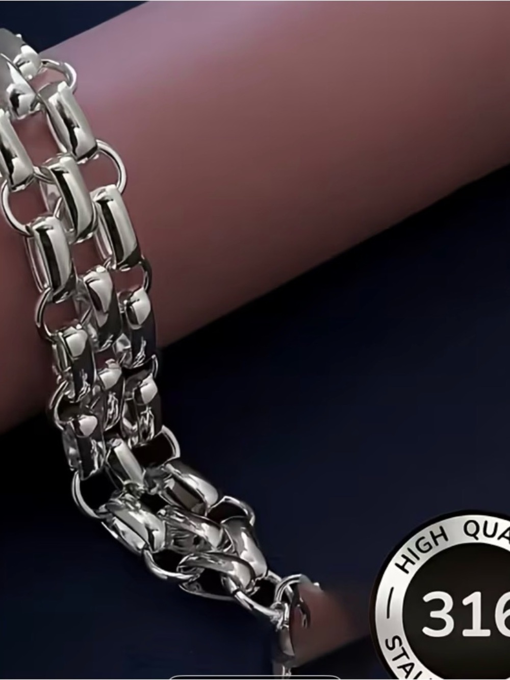 Sterling-Effect Silver Tone Men’s Chain Bracelet - 316 Stainless Look